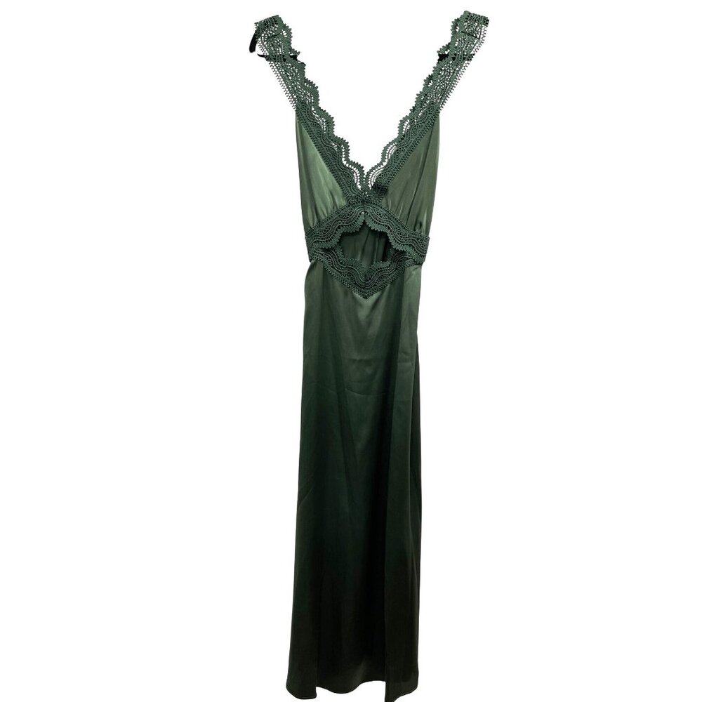 The Kooples Silk $500 Green Satin & Lace Midi Slip Dress Cut Out Small - Picture 3 of 8